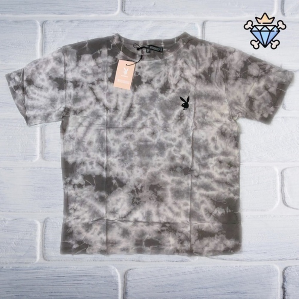 PLAYBOY X MISSGUIDED CHARCOAL TIE DYE OVERSIZED TEE SIZE LARGE STREETWEAR